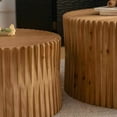 thumbnail image 4 of Llinc Store Natural Style Cylindrical Nesting Coffee Table Set with Vertical Textured Embossed Design for Living Room, Office and Dining Room, Natural, 4 of 9