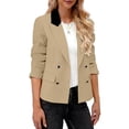 thumbnail image 6 of Xdegoge Womens Double Breasted Blazer Jacket Contrast Lapel Collar Long Sleeve Suit Coat with Buttons Office Business Casual Workwear Professional Outerwear, 6 of 7