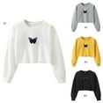 thumbnail image 3 of Crop Tee Tops Sweatshirt for Female Casual Long Sleeve Crewneck Sports Pullover Butterfly Print Short T Shirt, 3 of 8
