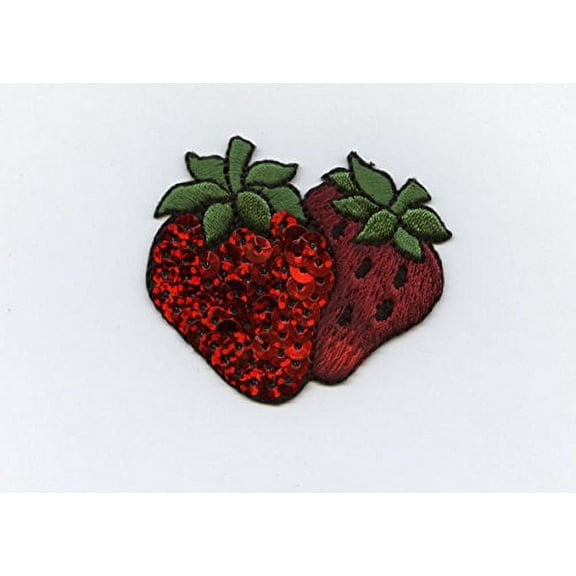 Red Sequin Strawberries - Fruit - Iron on Applique/Embroidered Patch