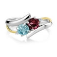 thumbnail image 2 of Gem Stone King 1.47 Ct Round Red Rhodolite Garnet Blue Zircon 925 Silver and 10K Yellow Gold Lab Grown Diamond Two Stone Crossover Ring (Size 6), 2 of 5