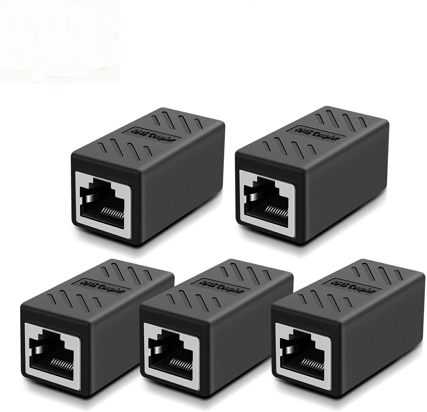Cat7/Cat6/Cat5e/Cat5 Inline Network Cable Extender Female to Female 5-Pack,Black Ethernet Coupler 