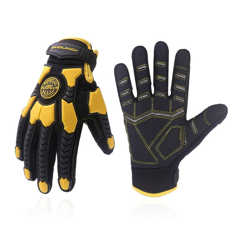 HANDLANDY Impact Reducing Work Gloves, Heavy Duty Work Gloves with Grip,  Touchscreen Breathable Safety Mechanics Gloves
