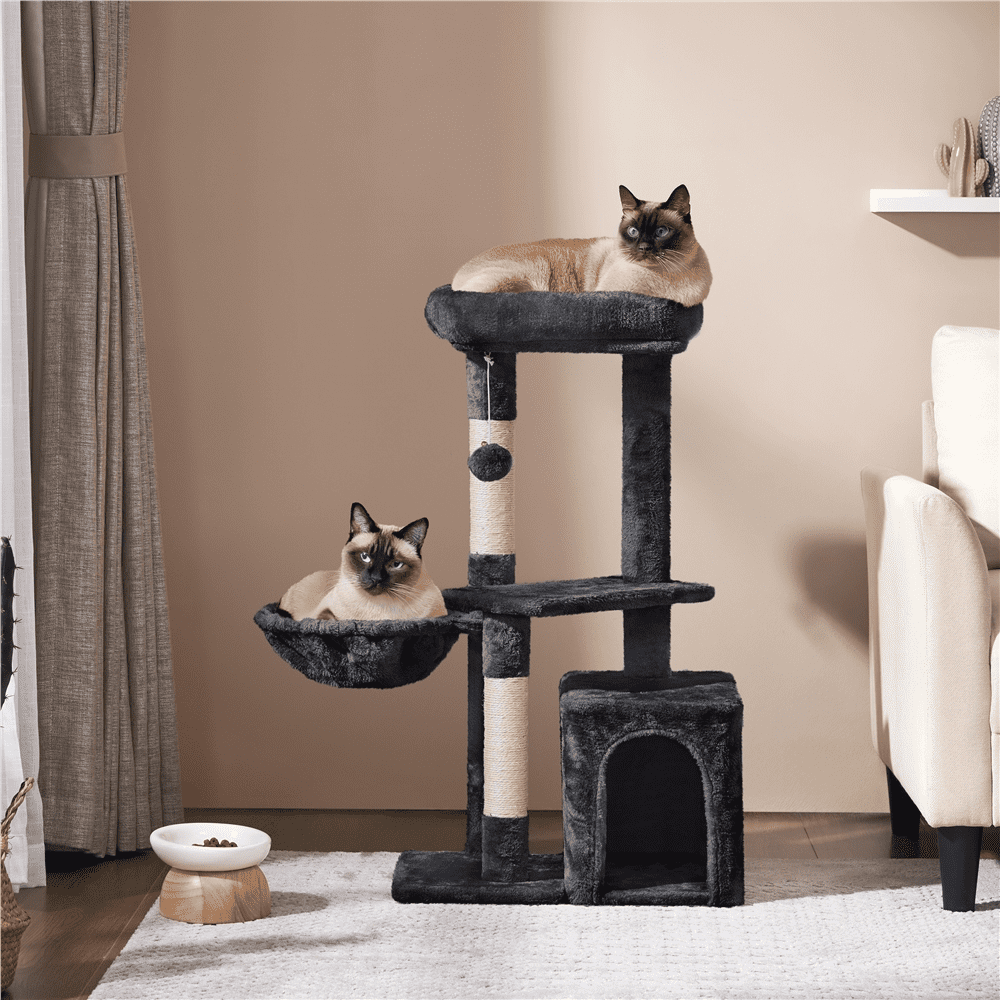 Yaheetech 34" Height Plush Cover Cat Tree with Condo and Sisal Ropes Posts, Black