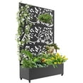 thumbnail image 1 of YUSAZENS Galvanized Steel Metal Planter Box, 3-Piece Screen Set, Outdoor Planter with Privacy Screen Black with Wheels, 1 of 6