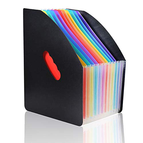 24 Pockets Accordion File Organizer,A4 Expanding File Folder Large Capacity Rainbow Plastic File Wallet Portable Stand Document Storage for Office/Study/Business 