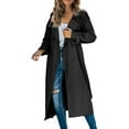 thumbnail image 2 of Harpily Anoraks Women Trench Coat Long Double Breasted Fall Fashion 2023 Classic Lapel Slim Overcoat Outerwear With Belt Black Black M, 2 of 5