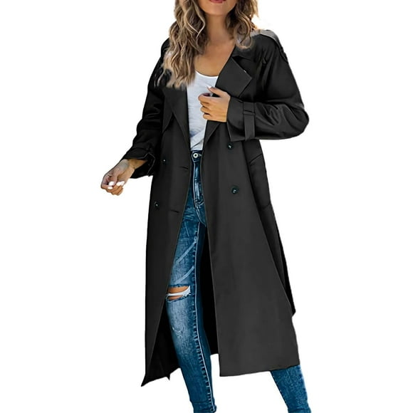Baberdicy Lady Trench Coat Women's Trench Coat Long Double Breasted Fall Fashion 2023 Classic Lapel Slim Overcoat Outerwear with Belt Trenchcoat Women's Black