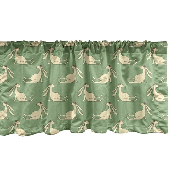 Hare Window Valance Pack of 2, Funny Animals Jackrabbits with Floral Wreath Wildlife Mammals Exotic Savannah, Rod Pocket Curtain Valances Kitchen Bedroom, 54" X 18", Cream Reseda Green, by Ambesonne