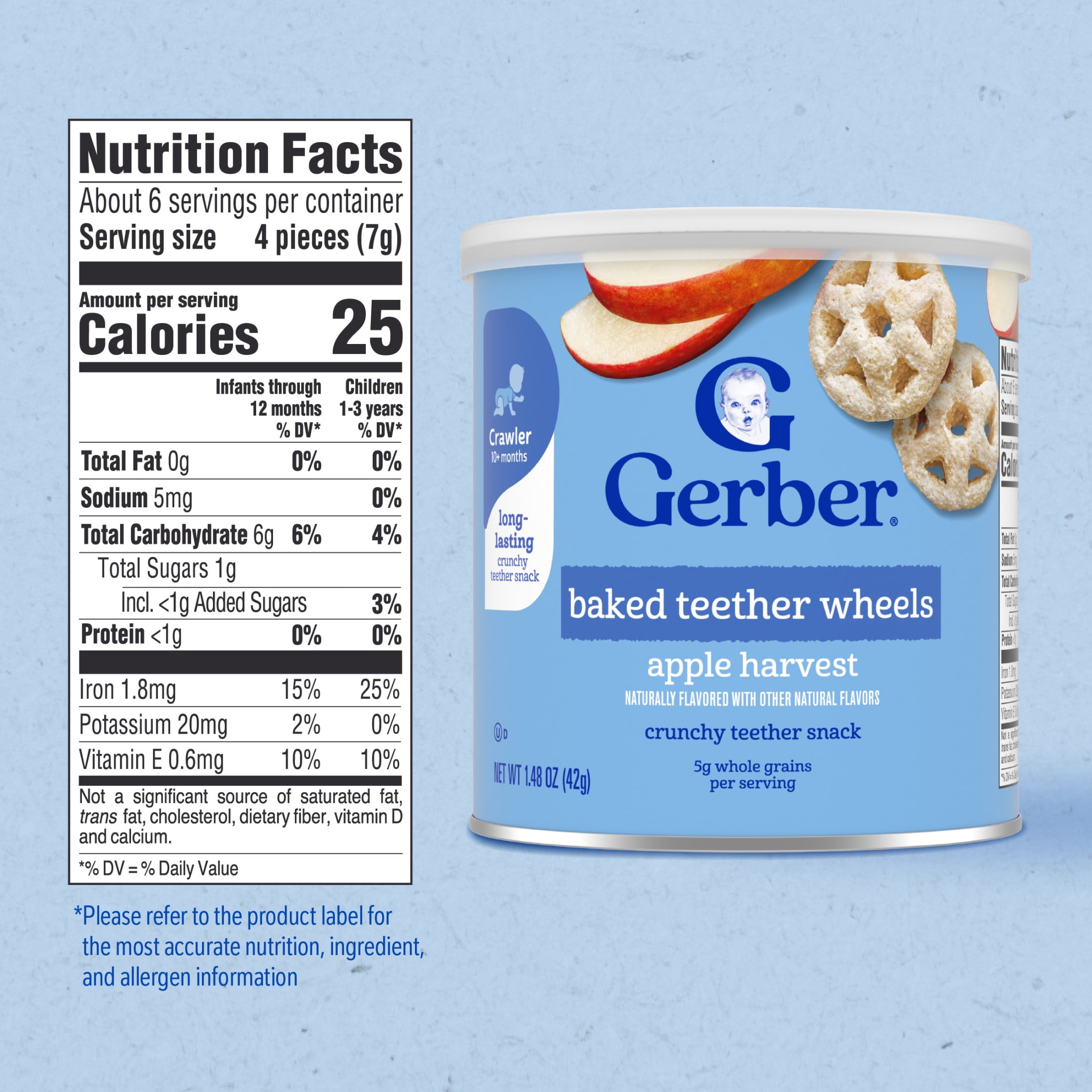 (2 pack) Gerber Snacks for Baby Teether Wheels, Apple Harvest, 1.48 oz Canister