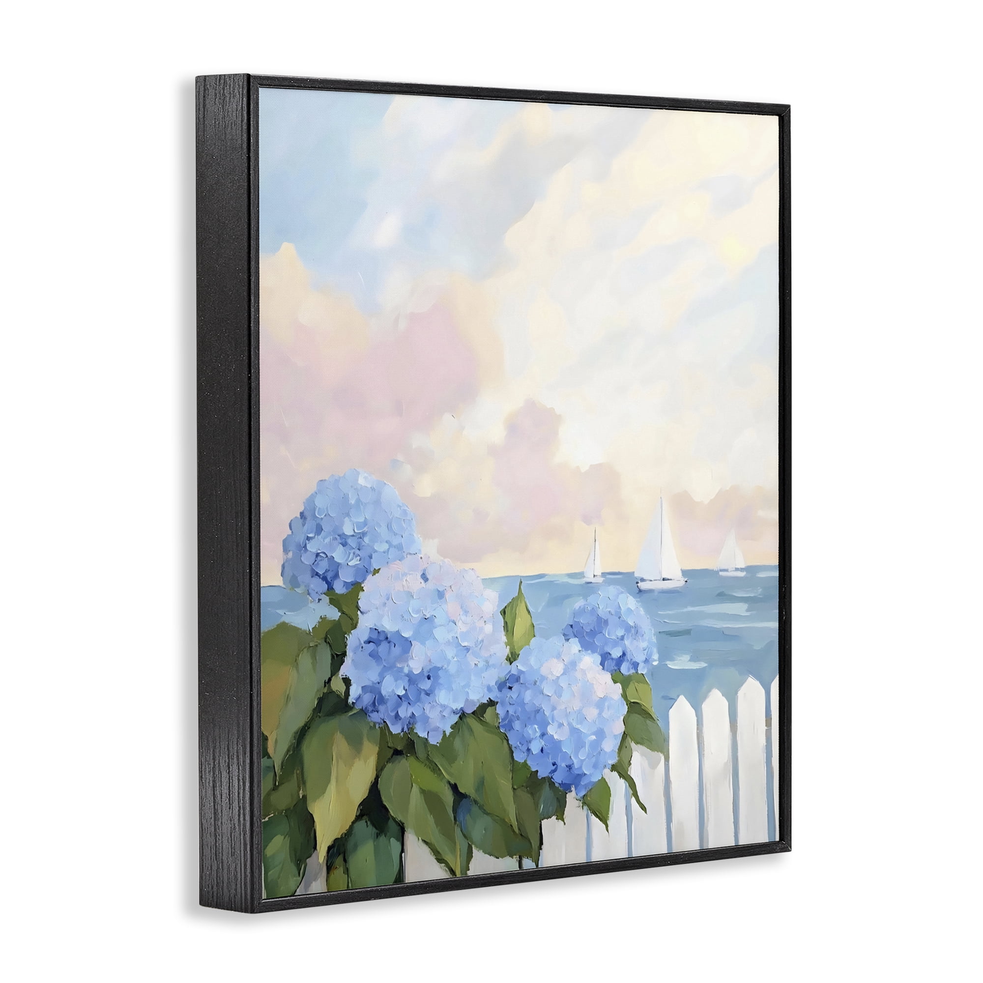 Stupell Industries Hydrangeas By The Sea Black Framed Giclee Art, design by Creative Studio