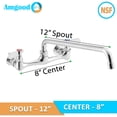 thumbnail image 2 of AmGood Commercial Sink Faucet with Swivel Spout 12" | 8" Center | Wall Mount | NSF, 2 of 4