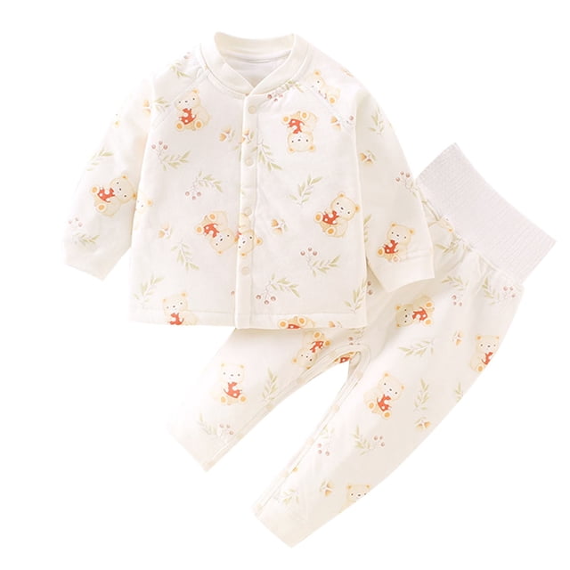 Odeerbi 2M-5Y Niños Niñas Algodón Pijamas Otoño Long Johns Manga Larga Tops Pantalones Conjunto Impresión Suave Ropa de Dormir Dos Piezas Pijama Conjuntos