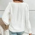 thumbnail image 5 of Fayshow0 Blouses 3/4 Sleeve V Neck Shirts Tops Save Up under 50% Women's Casual Solid Color Lace Patchwork Long Sleeved Round Neck Top/shirt,White S, 5 of 5