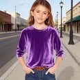thumbnail image 2 of Tfken Summer Girls Tshirts 3/4 Sleeve Crew Neck Solid Color Tops Fashion Daily Wear Children Soft Tops Purple Size 11-12 Years, 2 of 4
