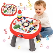 UUSUOO 2-In-1 Baby Activity Table,Musical Learning Toys with Lights & Sounds,Montessori Toys for 1 Year Old,Christmas Birthday Gifts for 1 2 3 Year Old Boys Girls