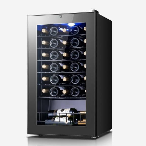 Yeego 3.4 cu.ft. Wine Refrigerator, 34 Bottle Wine Cooler with Double Glass Door for Office & Home, Black