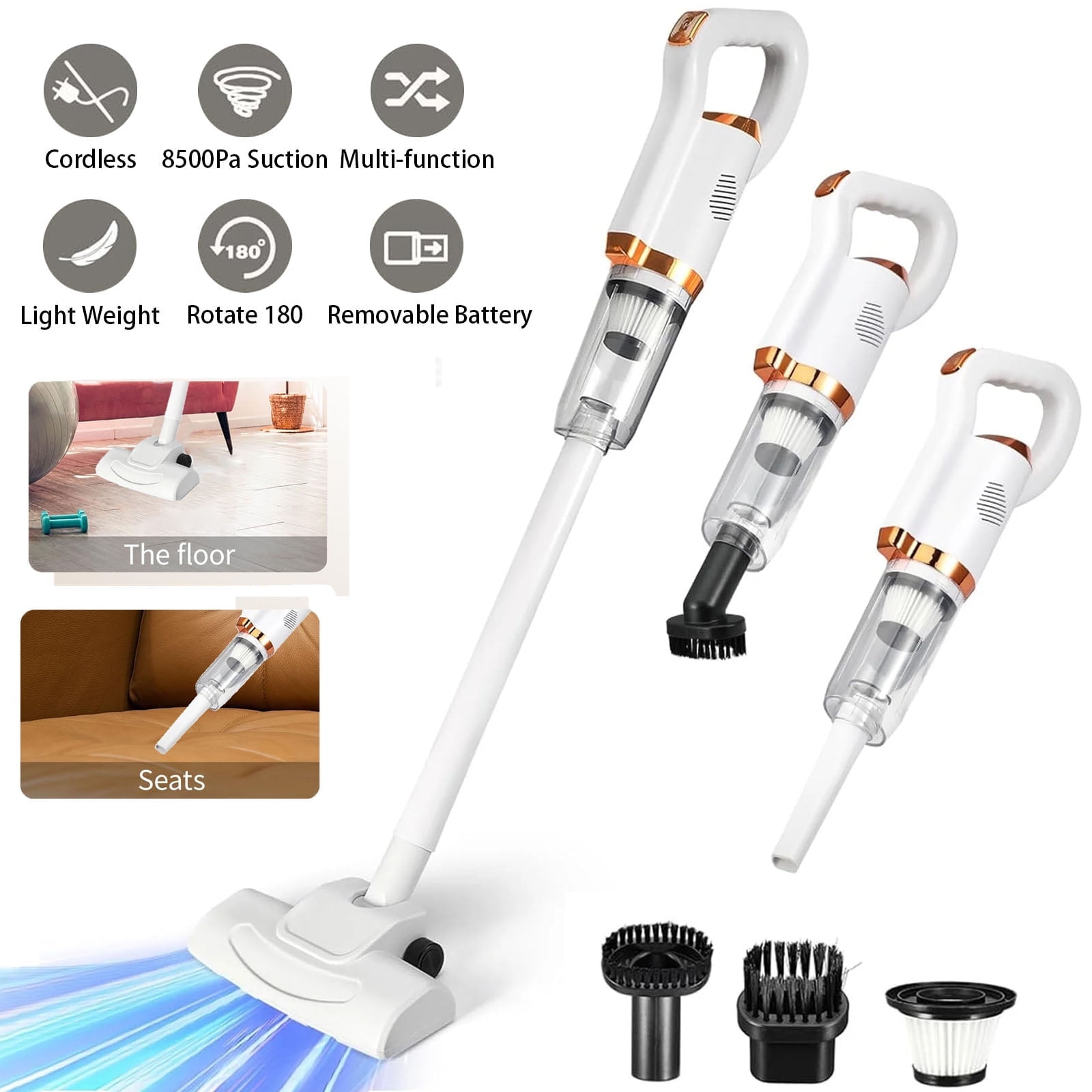 LAZYSWAN Qikcln Portable Cordless Stick Vacuum Cleaner Lightweight for Carpet Floor Pet Hair