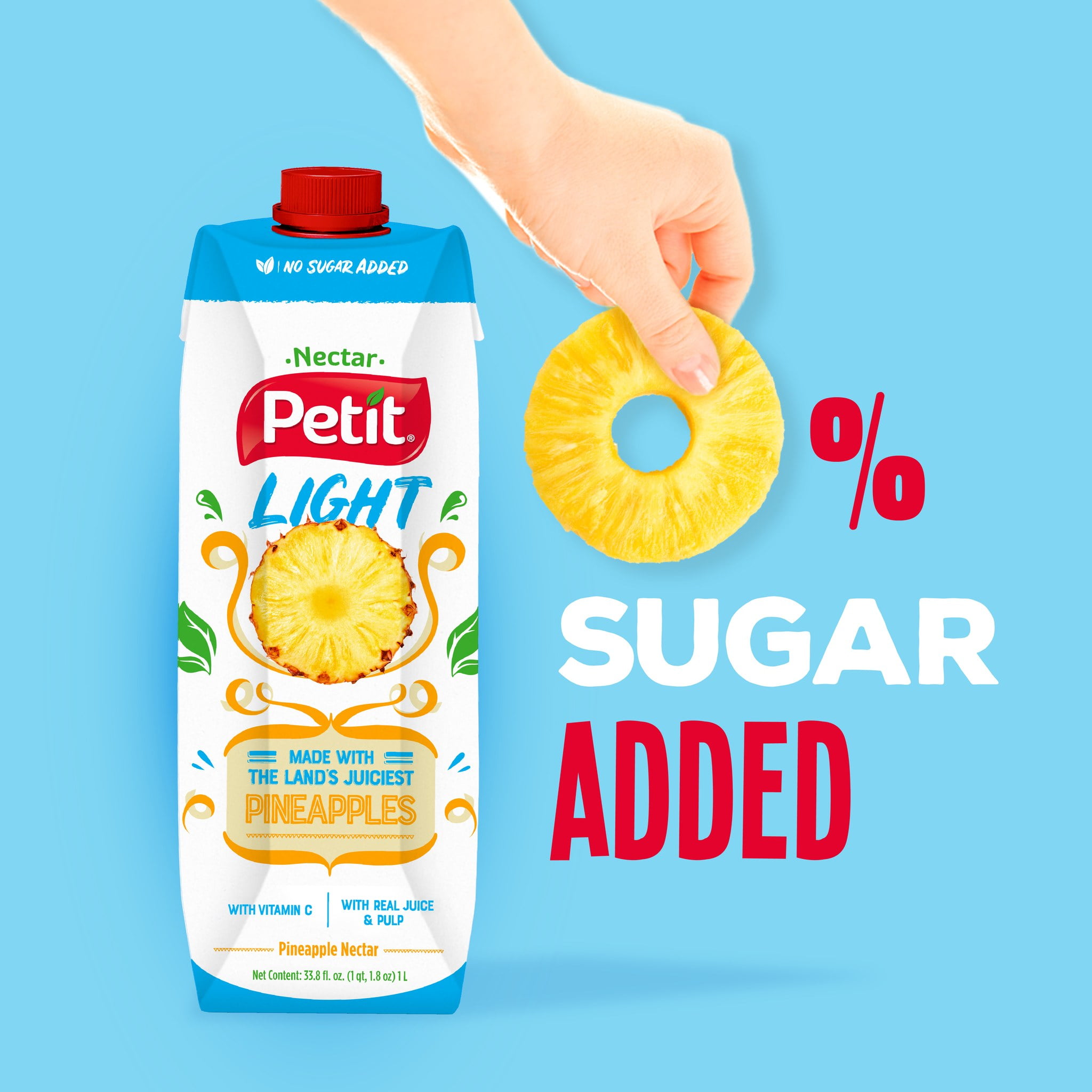 Petit Light Pineapple Nectar Juice, 33.8 fl. oz., Nectar Juice, Creamy Texture