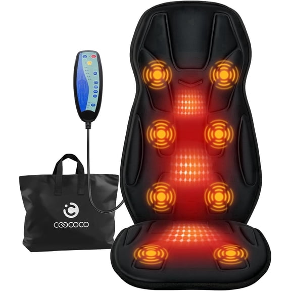CooCoCo Shiatsu Massage Seat Cushion with Heat, Massage Chair Pad Neck Back Massager with 8 Vibration Motors & 2 Heat Levels for Back Pain Relief Home Office Use