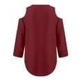 thumbnail image 4 of Baberdicy Cold Shoulder Blouse - Women's Loose Fit Chiffon Top with Button Details, Plus Size Long Sleeve Feminine Shirt (Red 2 | L), 4 of 6