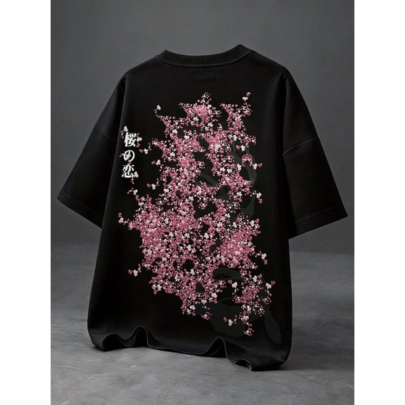 Pink Cherry Blossom Floral Graphic Vintage Grunge Y2K Short Sleeves Crewneck Cotton Unisex Men's Women's Tee Shirt
