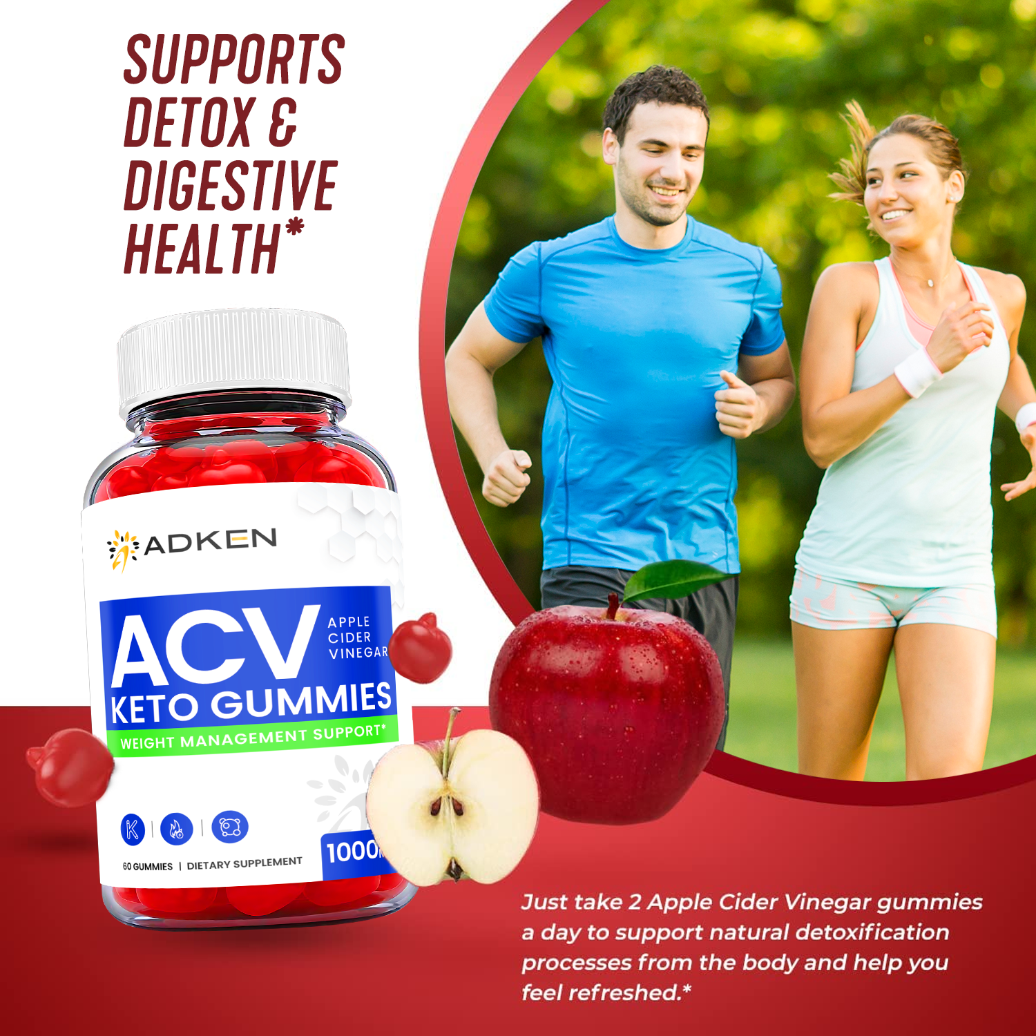 (5 Pack) Adken Keto ACV Gummies - Supplement for Weight Loss - Energy & Focus Boosting Dietary Supplements for Weight Management & Metabolism - Fat Burn - 300 Gummies