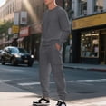 thumbnail image 4 of Gytharion Mens Sweatsuit Sets 2 Piece Outfits Long Sleeve Crew Neck Pullover Top and Cargo Sweatpants Sets Loose Comfy Jacquard Tracksuits with Pockets, 4 of 8