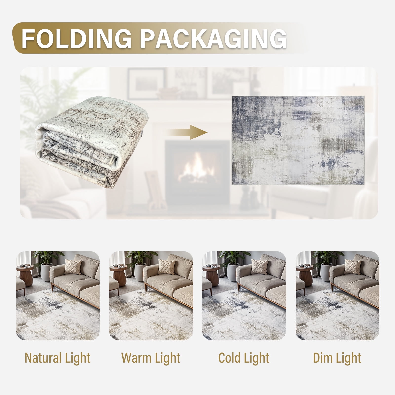 8x10 Large Area Rugs for Living Room- Modern Abstract Area Rugs Machine Washable Rugs, Non-Slip Soft Neutral Farmhouse Carpet Rugs for Bedroom, Dining Room, Home Office , Gold Gray