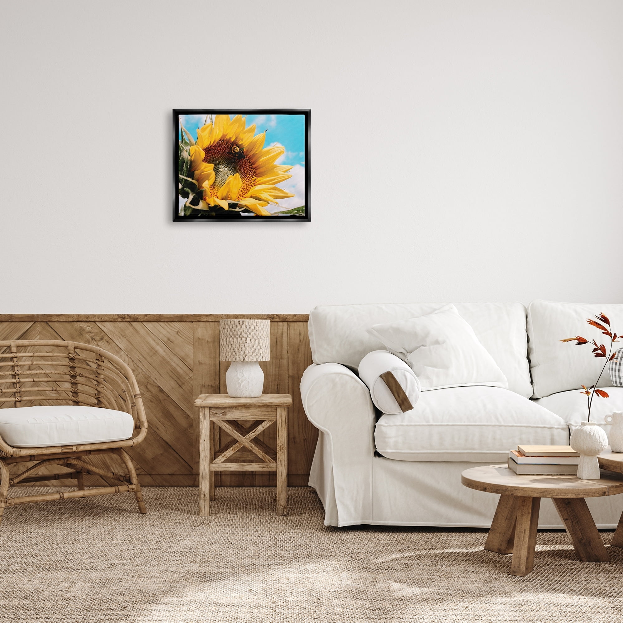Stupell Industries Summer Sunflower Blossom Pollinating Honey Bee Photography Photograph Metallic Gold Floating Framed Canvas Print Wall Art, Design by Hey Bre! Creative Studio
