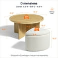 thumbnail image 4 of CHIC HOUSE Round Coffee Table for Living Room Table, Small Coffee Table with 4 Storage Stools Underneath, Mid-Century Wood Coffee Table Set with Teddy Velvet Storage Ottoman, Oak & White, 4 of 10