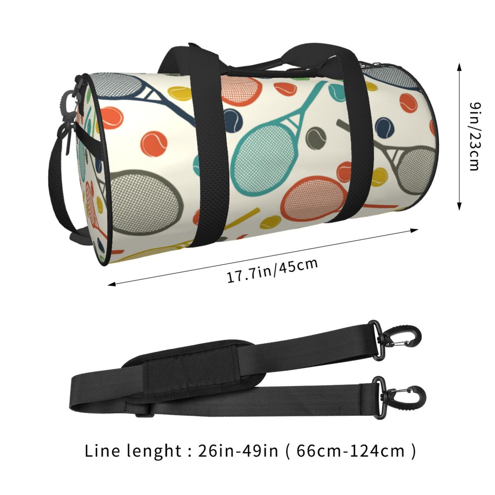 Vsdgher Racket and Tennis Ball 45L Foldable Duffel Bag, Sports Gym Bag,Overnight Bag, Portable Weekender Bag for Airplanes