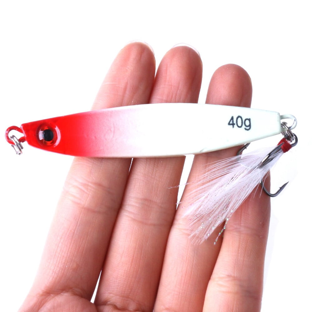 14pcs/set Lead Metal Jig Lure 14g-40g Spoon Bait Saltwater Fishing Feather Hook