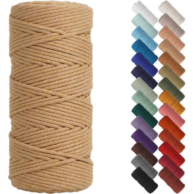 HSHDLDF Light Tan Macrame Cord 3mm x 109yards, Colored Macrame Rope, 3 Strand Twisted Cotton Rope Macrame Yarn, Colorful Cotton Craft Cord for Wall Hanging, Plant Hangers, Crafts, Knitting