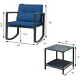 thumbnail image 3 of DORTALA 3 Pieces Patio Furniture Set, Rattan Rocking Chair and Glass Coffee Table with Cushions, Outdoor Wicker Conversation Bistro Set of 3 for Backyard Poolside, Navy, 3 of 7