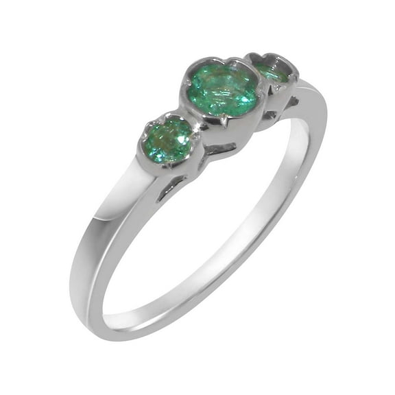 LBG British Made 925 Sterling Silver Natural Emerald Womens Anniversary Ring - 33 size options - Size 10