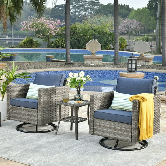 Ovios 3 Pieces Outdoor Patio Furniture Wicker Bistro set with Swivel Chairs and Side Coffee Table for Backyard