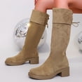 thumbnail image 4 of K-142 Khaki Ladies Fashion Casual Versatile Round Toe Block Heel Knee High Boots Fall Winter Style Comfortable Slouchy Footwear, 4 of 9