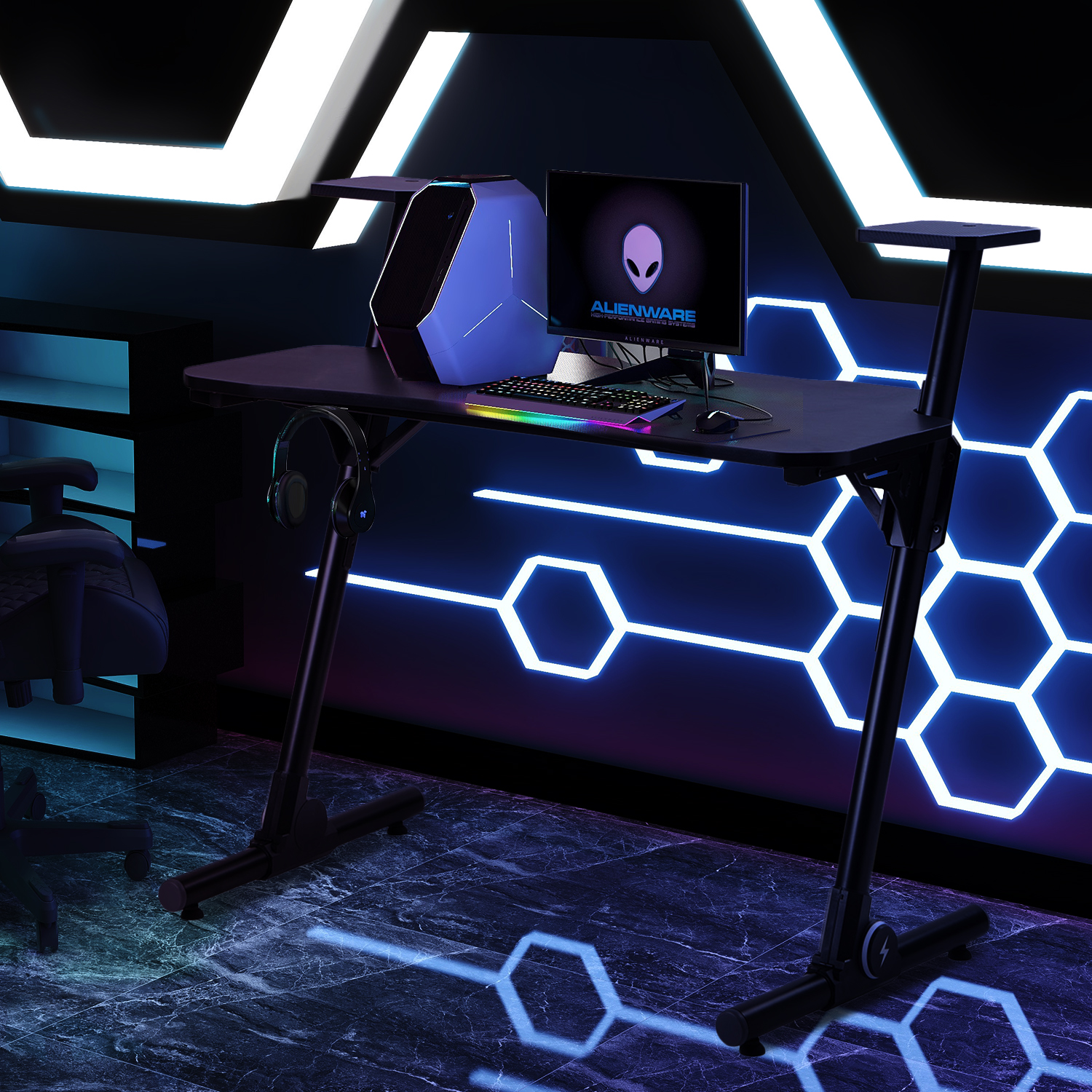 Game Computer Desk, URHOMEPRO Heavy Duty Z Shaped PC Gaming Desk