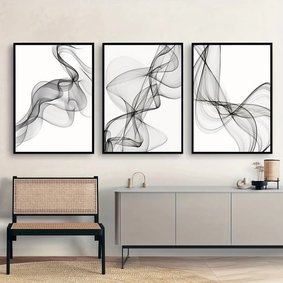 3pcs/set Minimalist Wavy Lines Poster Canvas Prints for Living Room Home Decor - Black and White Abstract Art for Interior Wall Art Pictures - No Frame Needed