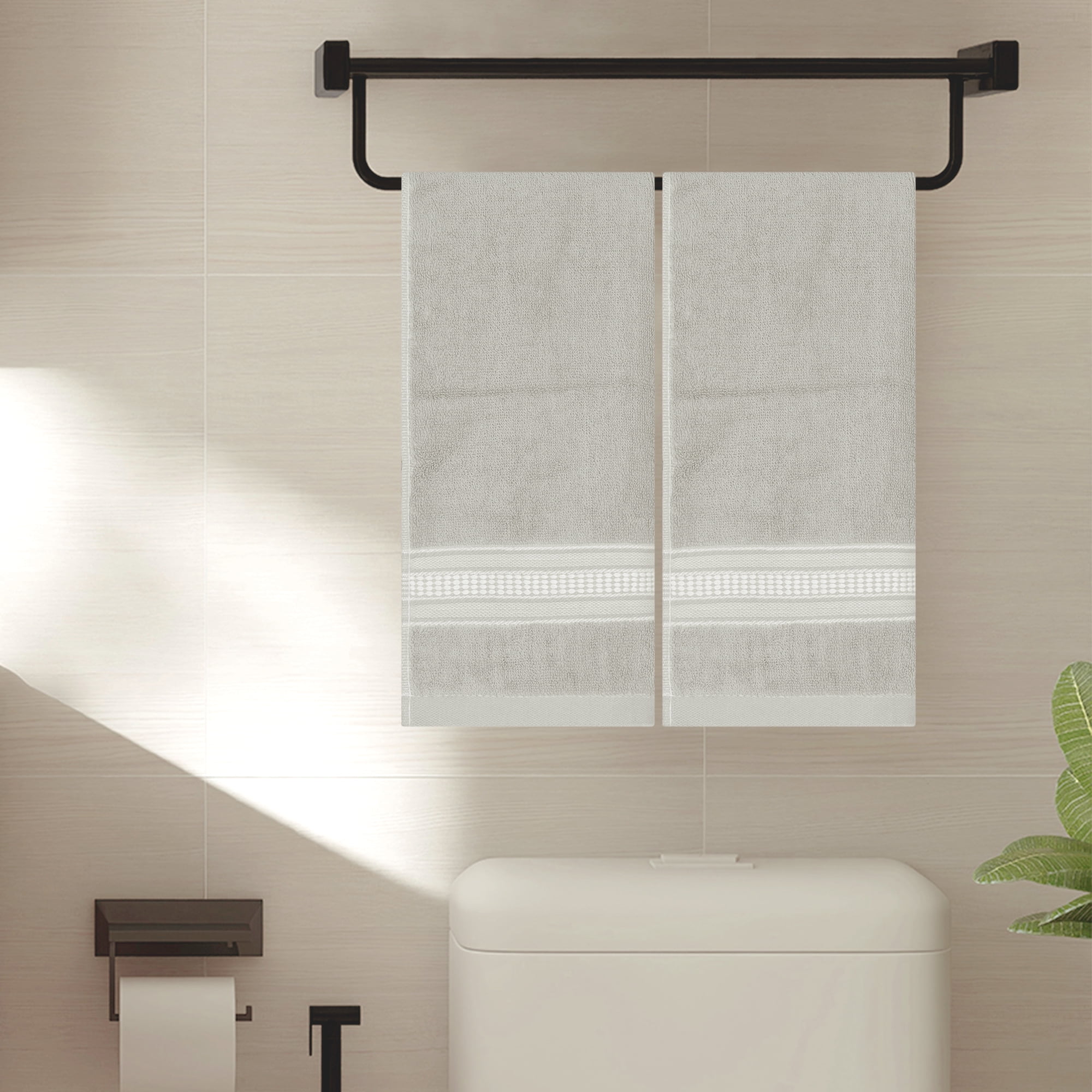 Unique Bargains Plaid Pattern Hand Towels Comfort and Quick Drying Towel for Bathroom Light Gray 14" x 30"