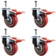 thumbnail image 1 of Ruedas con bloqueo total de 4 pulgadas - Rueda de poliuretano roja - Vástago roscado de 1/2 "-13 x 1-1/2" Juego de 4, 1 of 1