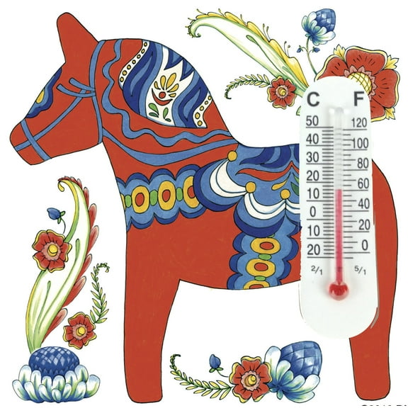 Red Dalarna Horse Thermometer Tile Magnet