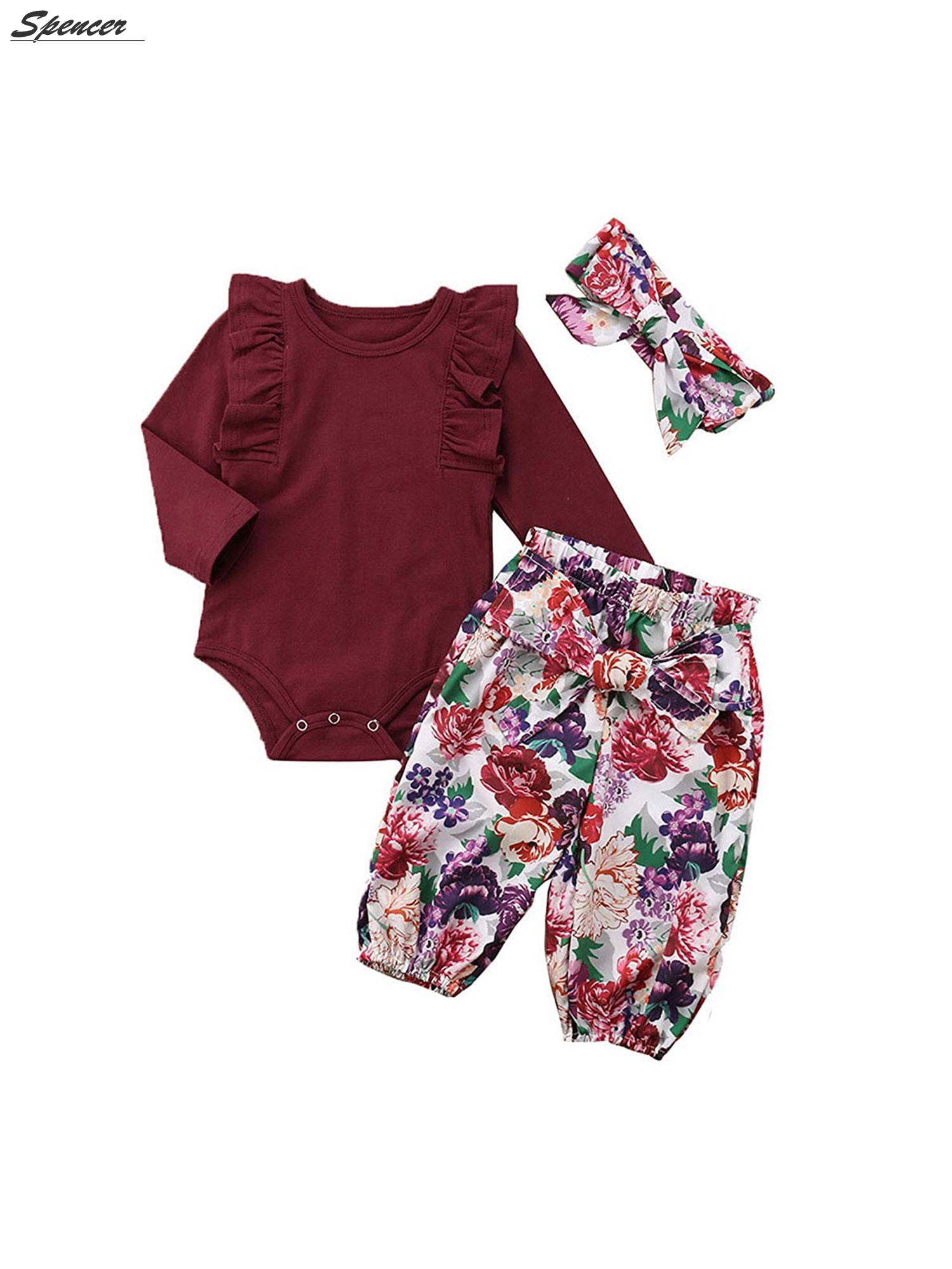 Spencer Cute Newborn Baby Girls Tops Romper Jumpsuit Floral Pants with ...