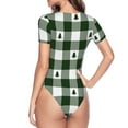thumbnail image 4 of Balery Women'Sgreen White Lumberjack Plaid Crew Neck Round Neck Short Sleeves Slim Fit Casual Basic Extender Bodysuit Daily Jumpsuit T Shirts-X-Large, 4 of 9