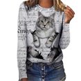 thumbnail image 1 of Camiseta holgada informal para mujer, en 3D Camiseta con estampado de letras de gato, camiseta informal de manga larga con cuello redondo, ropa de calle Simple, Mode Tosp para mujer 2021, 1 of 5