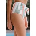thumbnail image 2 of ABPHQTO Braguitas de bikini de talle alto con lazo en la parte delantera y estampado de rayas multicolor para mujer, 2 of 5