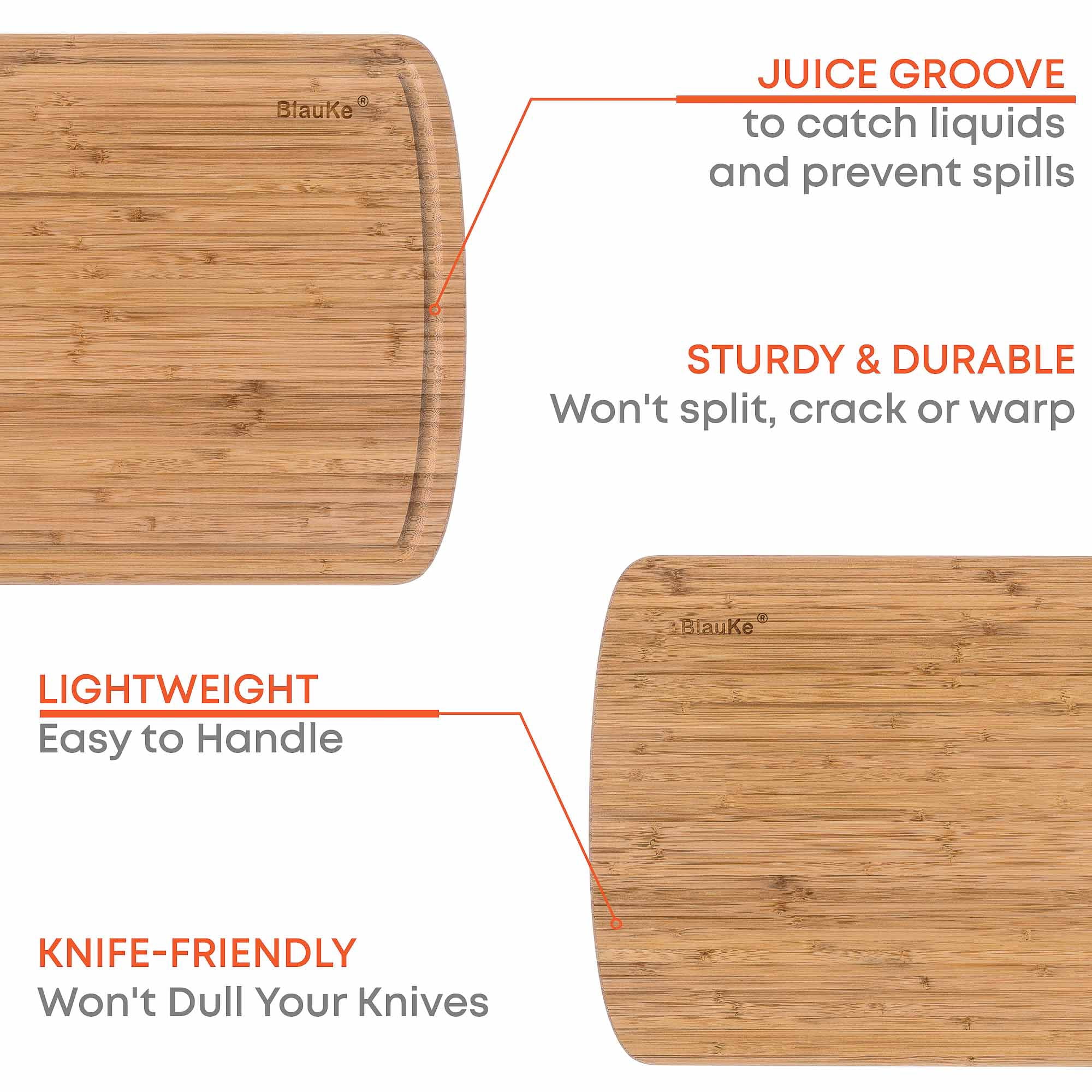 BlauKe® Wood Cutting Board for Kitchen – 18x12" Extra Large Bamboo Cutting Board with Juice Groove – Wooden Chopping Board, Serving Tray, Butcher Block