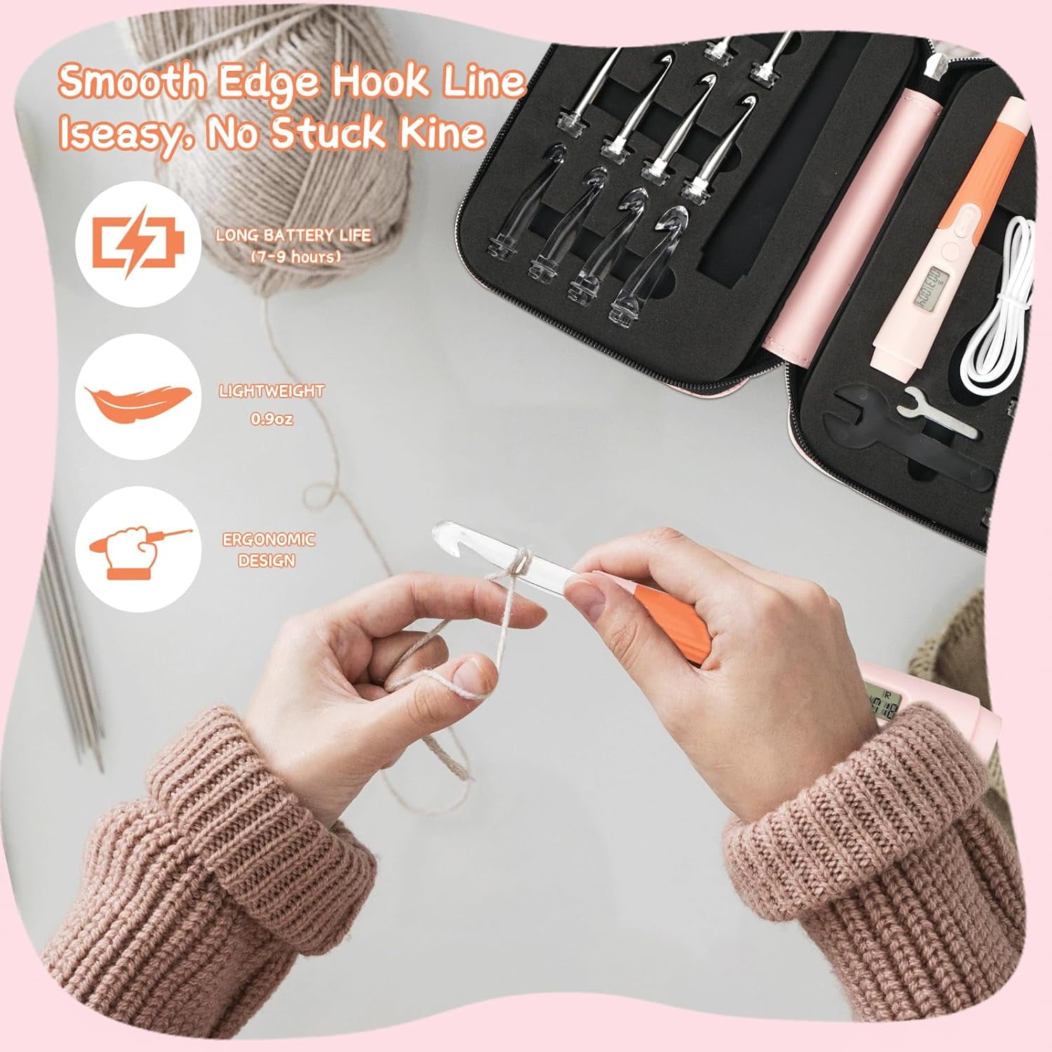 YSZZYSM 18 Sizes Lighted Crochet Hooks Set, Counting Crochet Hooks 2mm~14mm, Lighted Crochet Hooks Digital Counter Crochet Hooks Set with Case