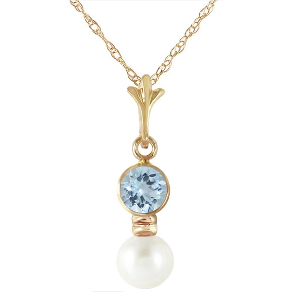 Galaxy Gold Size 20 inch 14k Yellow Gold Aquamarine and Cultured Pearl Pendant Necklace